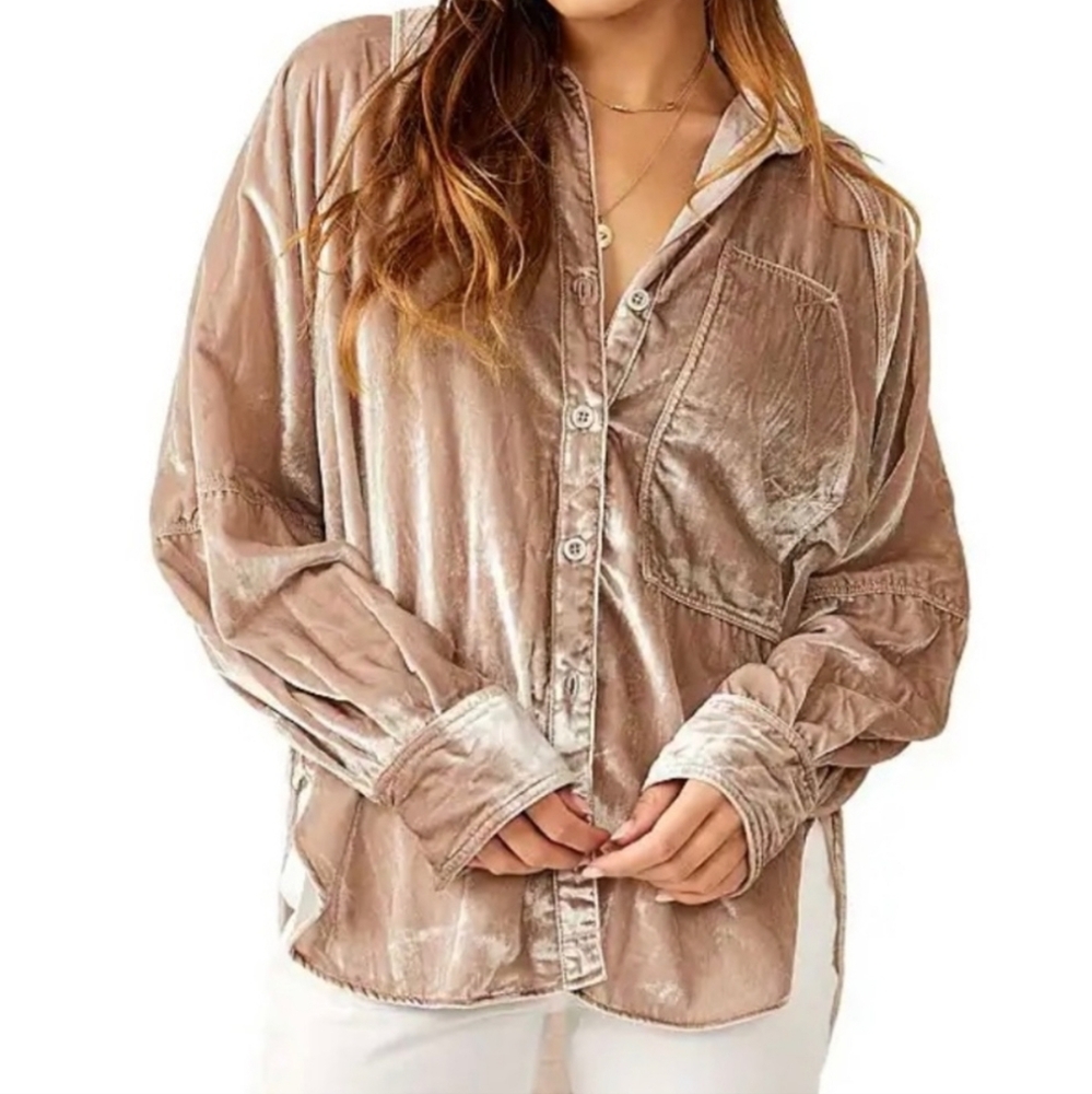 Free People Night Skies Velvet Top SZ S
